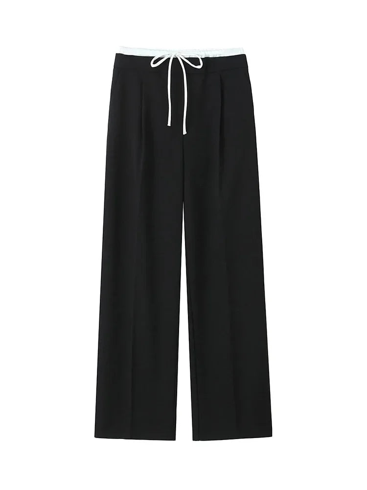 Willshela Women Fashion Solid Lace Up Side Zipper Straight Pants Vintage High Elastic Waist Female Chic Lady Trousers