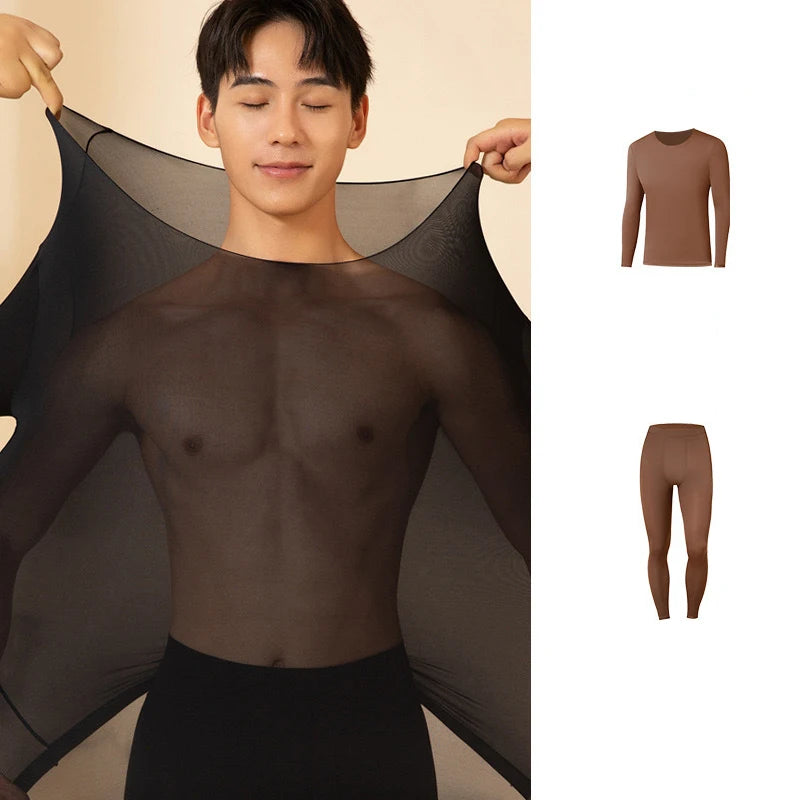 Men Thermal Underwear Set Plus Size Ultra-thin Pajamas Suit High Elastic Long Sleeve Long Johns Autumn Winter Skincare Clothing