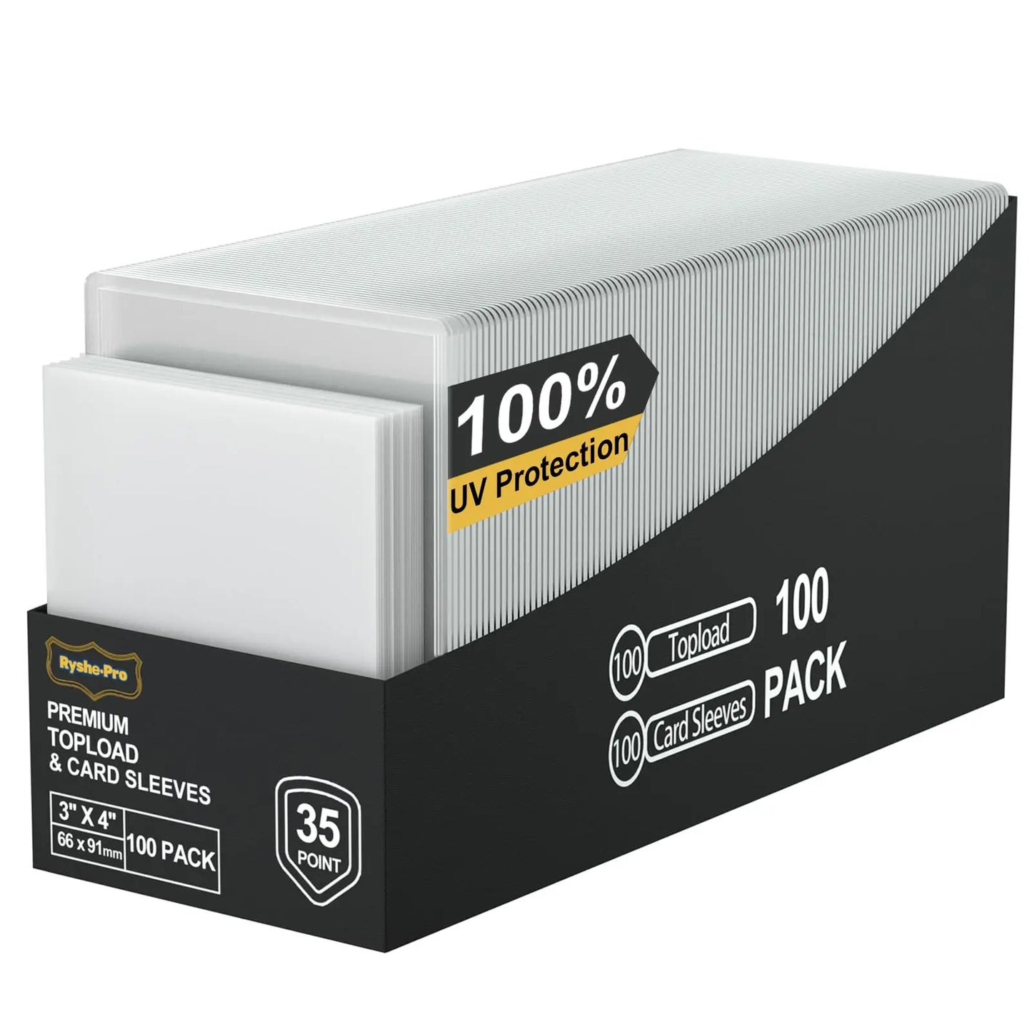 Trading Card TopLoaders 3"X4" Hard Plastic Protectors 100% UV Protection 100 Top Loaders + 100 Inner Card Sleeves + 1 PP Box