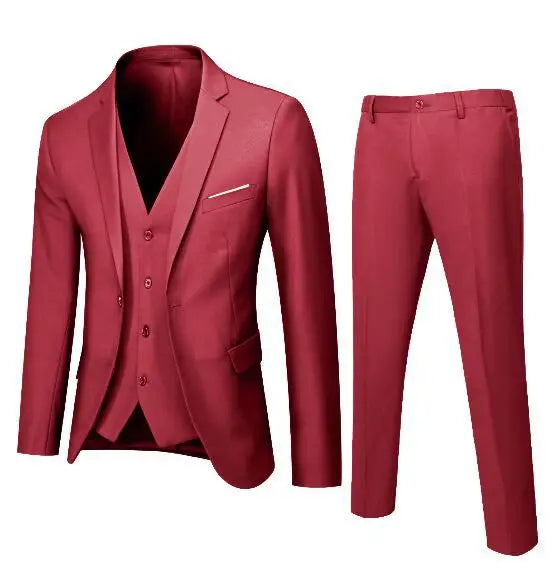 Men Three Piece Suit Sets Full Sleeve Blazers Long Pants Turn Down Collar Slim Fit Evening Wedding Formal Classic 2026 Spring