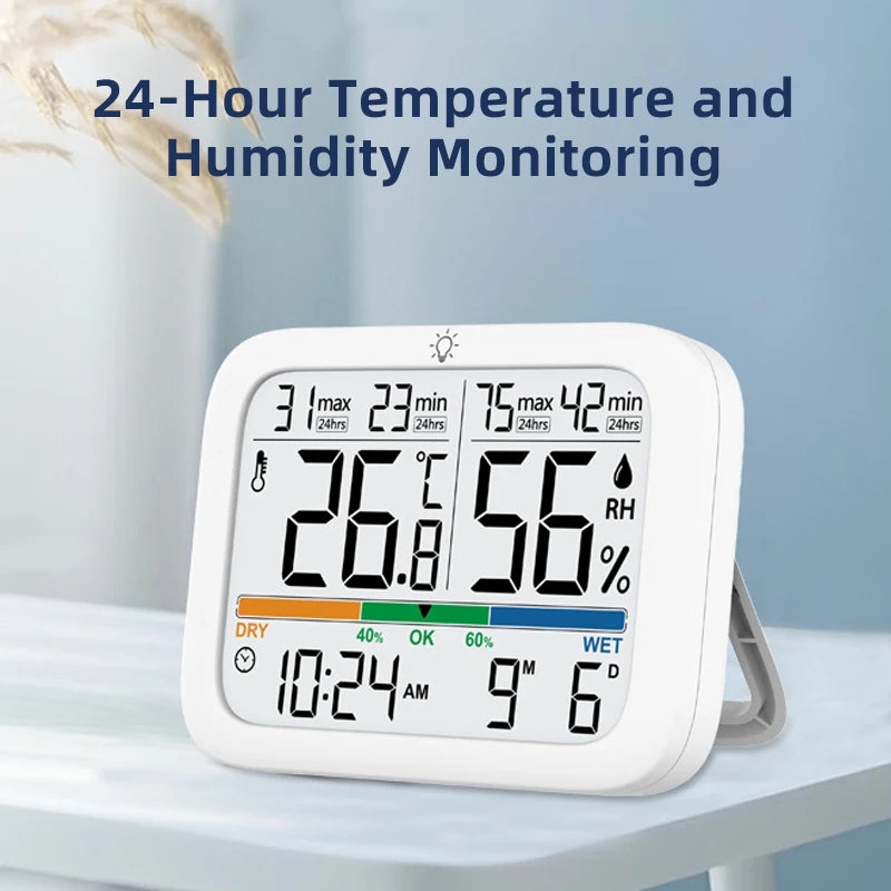 Smart Digital Thermometer and Hygrometer with Backlight Calendar and Time Display High-precision Thermo-Hygrometer for Home