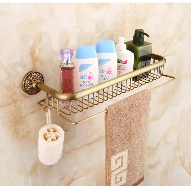 Antique Bronze Brass Wall Mounted Bathroom Soap Basket Bathroom Shower Shelf Shampoo Holder Shelves Storage Shelf Rack