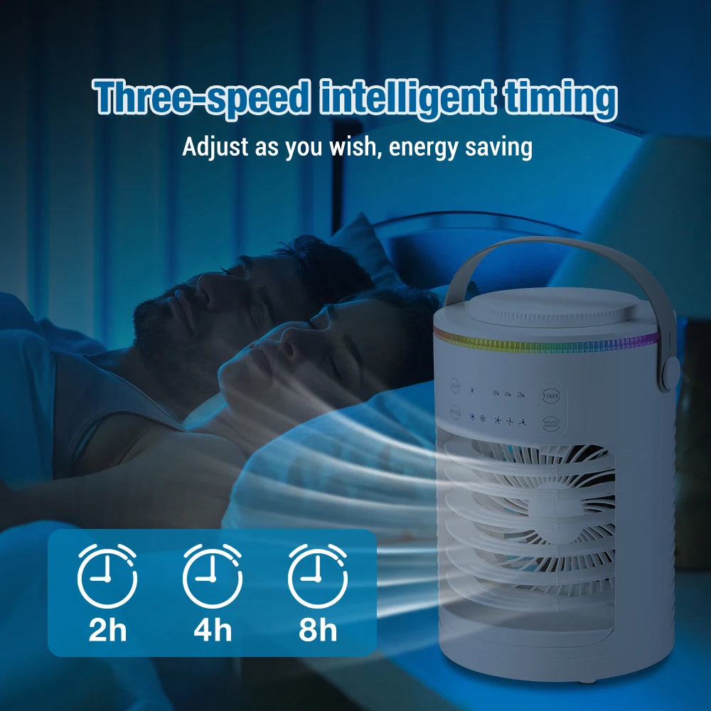 Air Conditioner Cooling Spray Fan Air Conditioner with Water Ice Evaporative Humidifier Quiet Air Cooler with Colorful Light