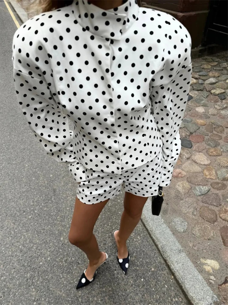 Tossy Fashion Commute 2 Piece-Set Shorts For Women Long Sleeve Patchwork Contrast Shirts Coat And Female Shorts Outfits Summer