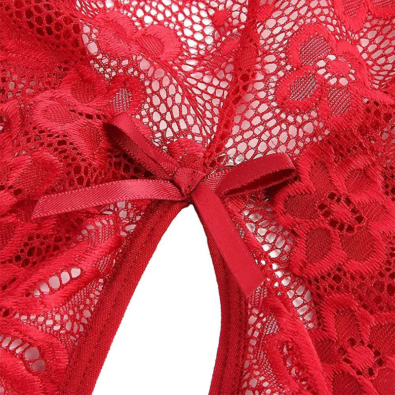 Lenceria Mujer Sexi One Pieces Open Bra Underwear For Sex Women Blue Deep V Crotchless Lingerie Sets Lace Transparent Bodysuits