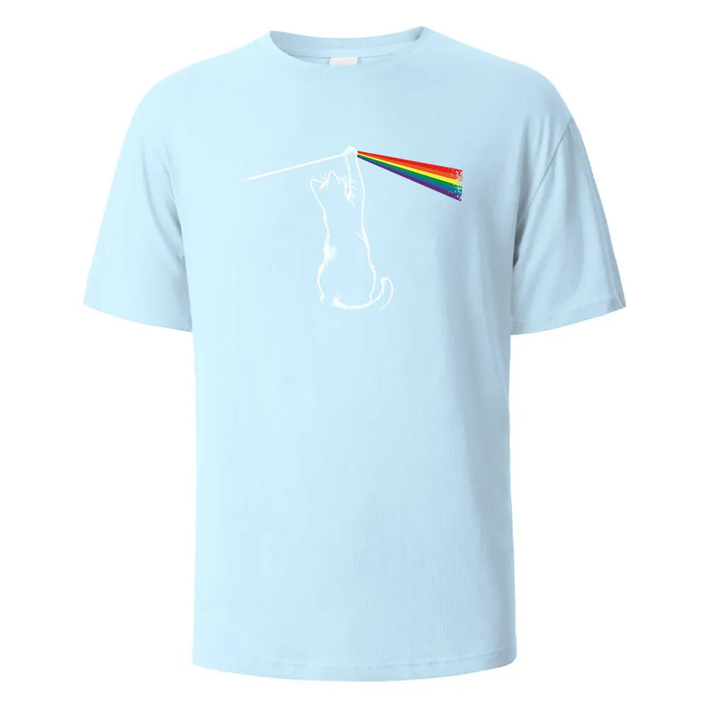 Cat Light Simplicity Printed Men's T-Shirts 100%Cotton Breathable Comfortable Tops For Men Summer O-neck Oversize Men Clothing