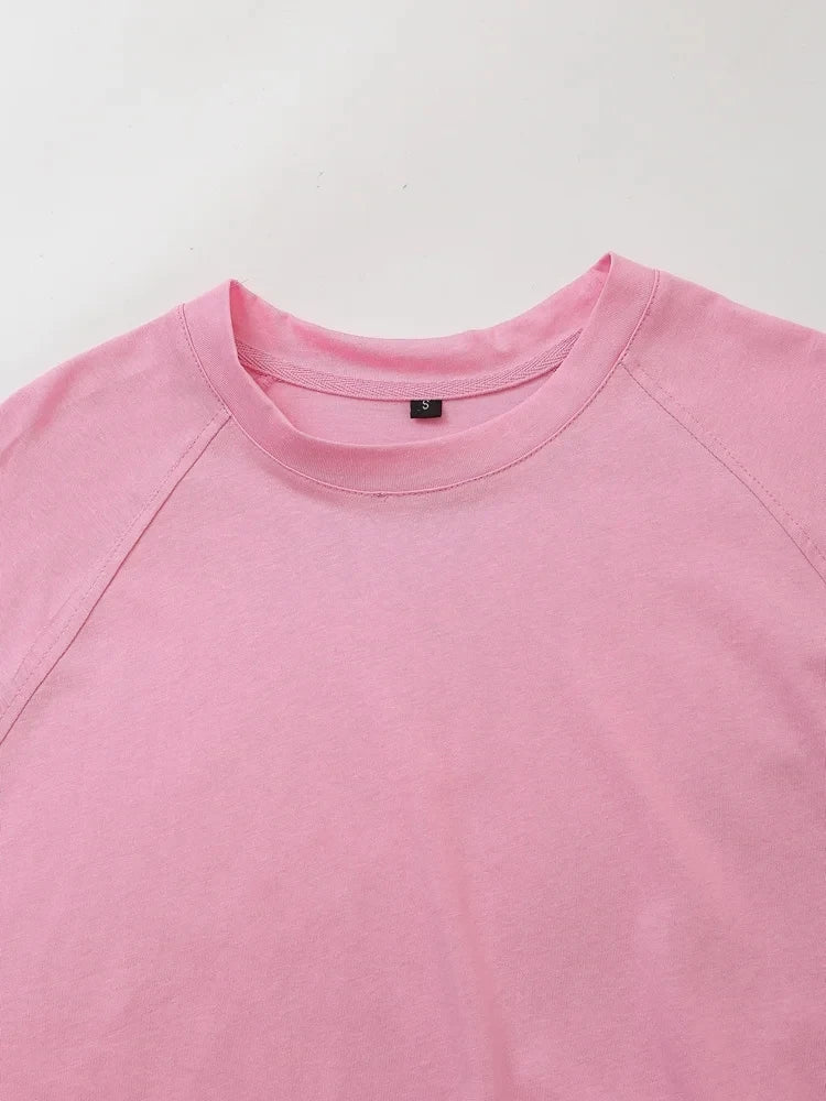 HH Summer Women Casual T Shirt Pant Sets Elegant Pink O Neck Short Sleeve T-Shirt + Drawstring Loose Trousers Spring Suit