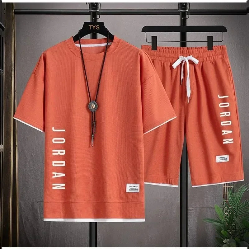 Summer hot selling men's sports set JORDAN printed casual T-shirt+shorts two-piece running set breathable and comfortable