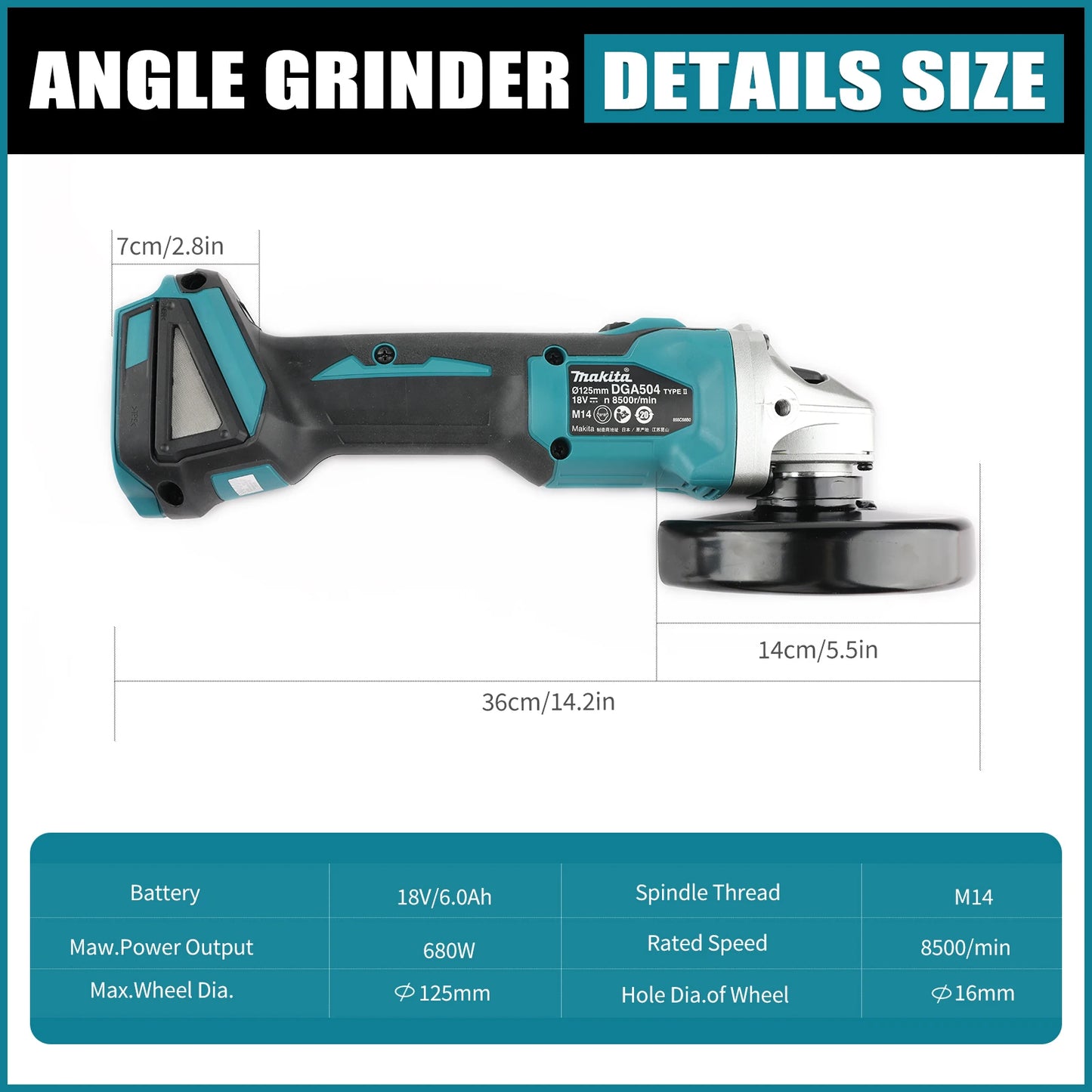 Makita DGA504 18V Brushless Lithium Electric Angle Grinder Rechargeable Polishing Machine Cutting Machine High Power