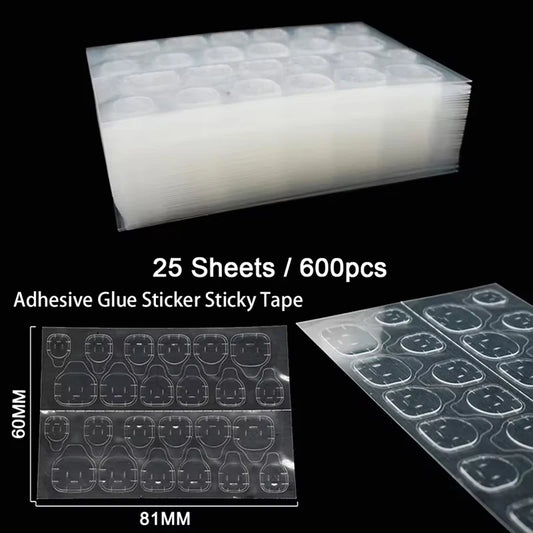 25 Sheets/600Pcs Double Side Glue Nail Sticker Adhesive Tabs Waterproof Breathable Fake Nail Glue Stickers Jelly False Nails Tips