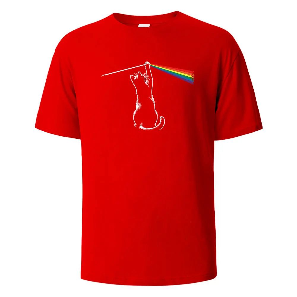 Cat Light Simplicity Printed Men's T-Shirts 100%Cotton Breathable Comfortable Tops For Men Summer O-neck Oversize Men Clothing