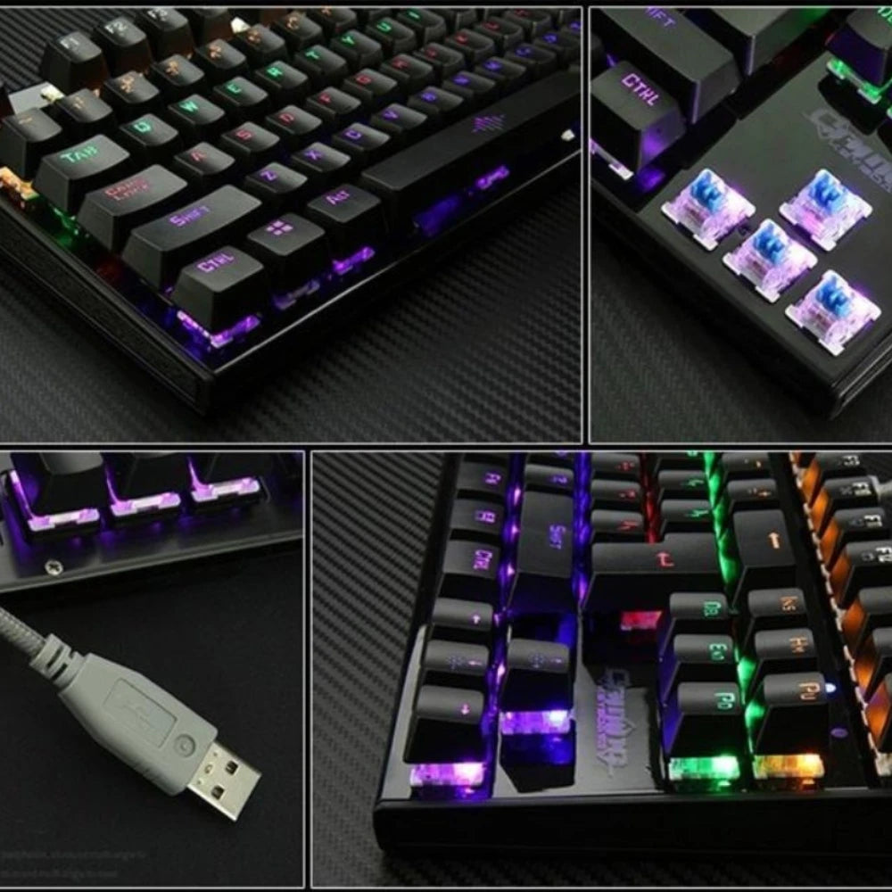 Gaming Keyboard Mechanical 26 Keys USB Wired Anti Ghosting RGB LED Backlit Ergonomic Programmable Durable Responsive Gamer