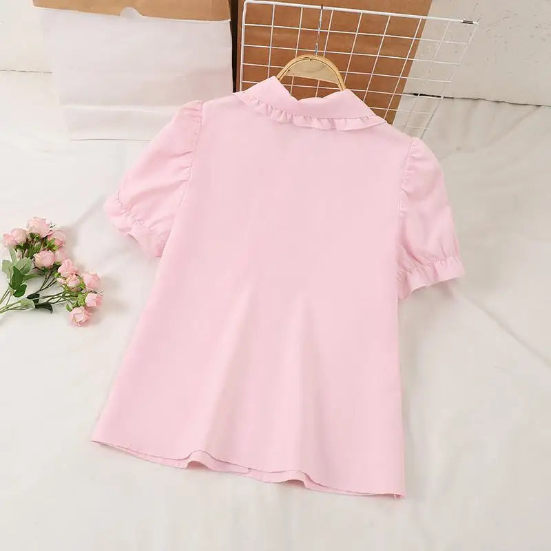 Women Elegant Shirts 2024 VONDA Fashion Summer Short Sleeve Tops Casual Solid Color Shirts Loose Lapel Neck Tunic Blusas Baggy