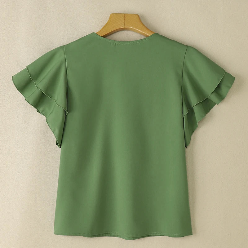2026 ZANZEA Summer Elegant Short Sleeve Office Blouse Women Shirt Casual Solid OL Work Tops Fashion O Neck Holiday Tunic Mujer