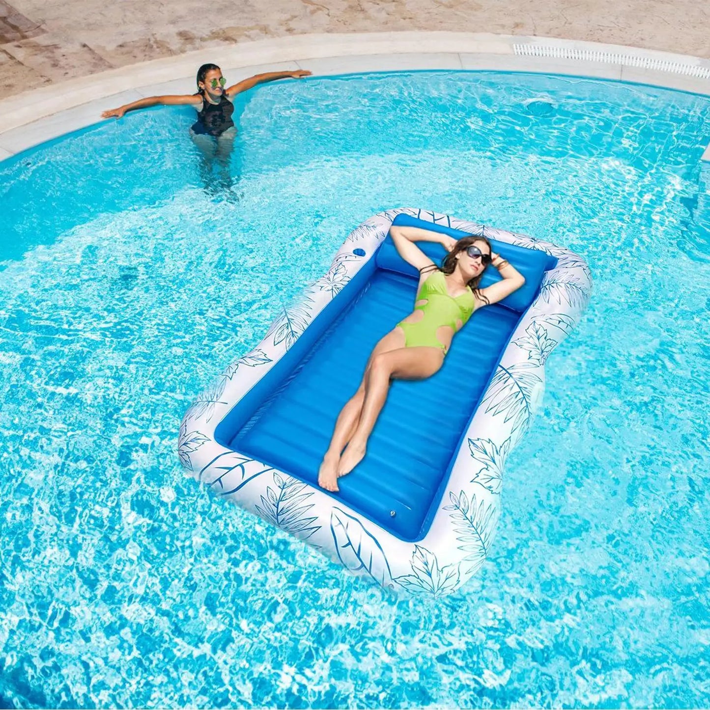Pool Floats Inflatable Floating Water Hammock Portable Pool Raft with Cup Holder for Tanning Water Play Vacation Backyard Travel