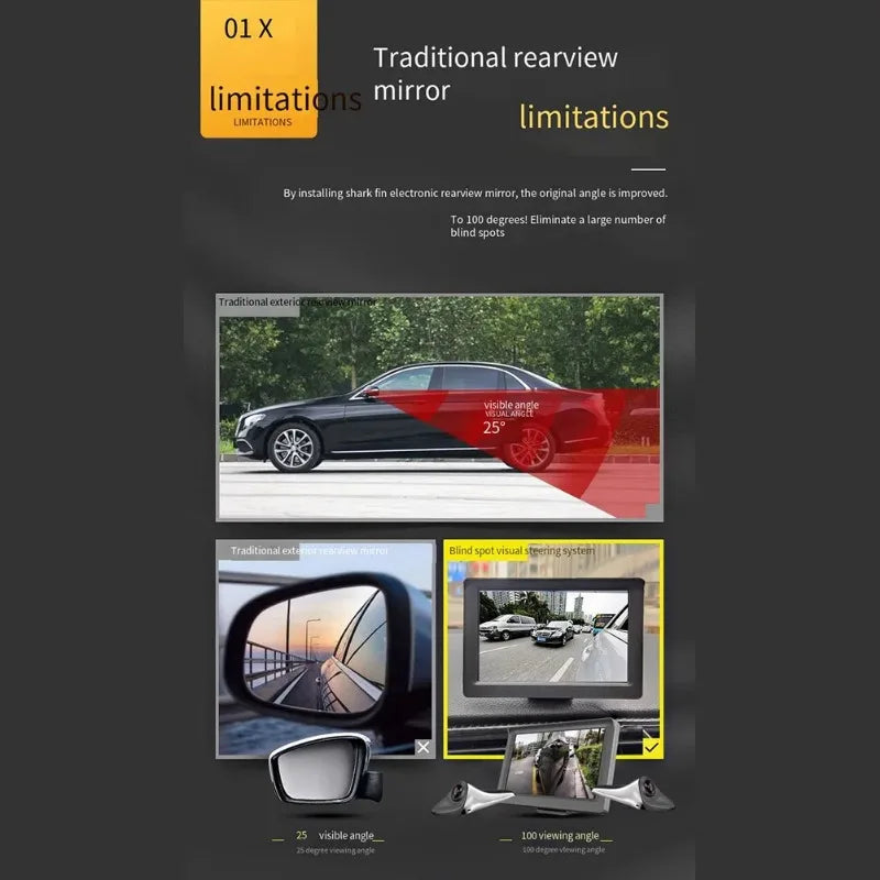 CMS Car Rear View Camera, Blind Spot Auxiliary Reversing System, Backup Side Camera Screen, IP68 Waterproof AHD Smart Monitor
