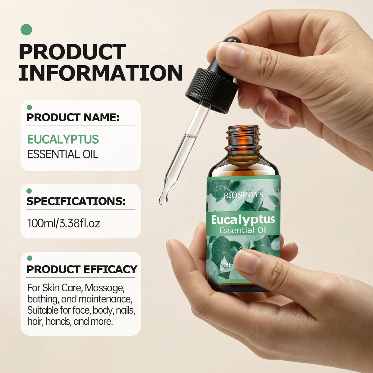 EUCALYPTUS ESSENTIAL OIL is moisturizing and nourishing massage oil suitable for skincare, fragrance, massage,  all skin types.