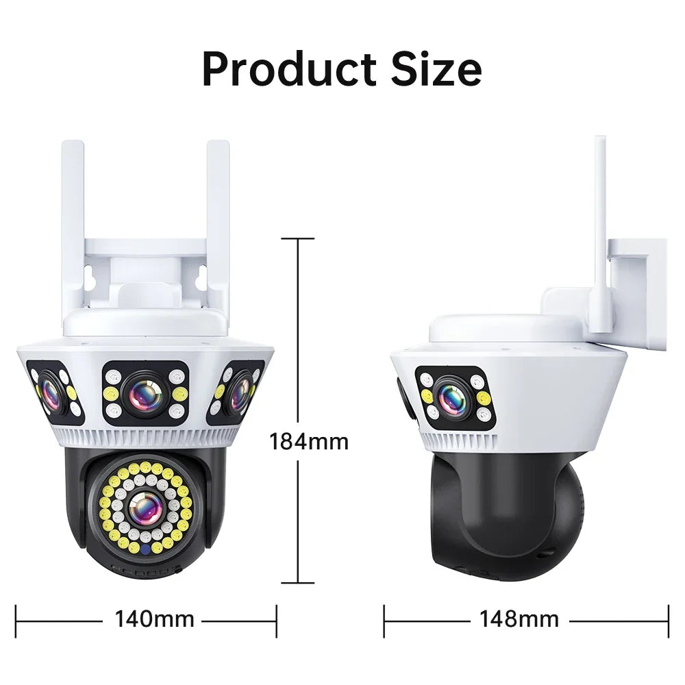 Smart Home WiFi Camera 6K Three Screen Security Camera Outdoor Security Protection Auto Tracking Camara 4K Yoosee CCTV Camera
