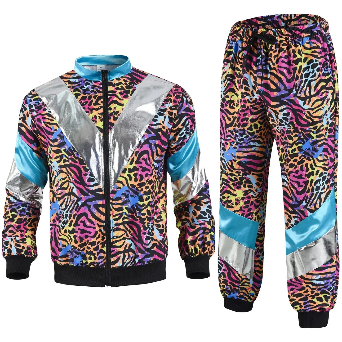 Men’s 80s Costume 1990s Outfit for Men Tracksuit Costume Hip Hop Set Disco 2pcs Jogging Wear Windbreaker Couples Track Suit