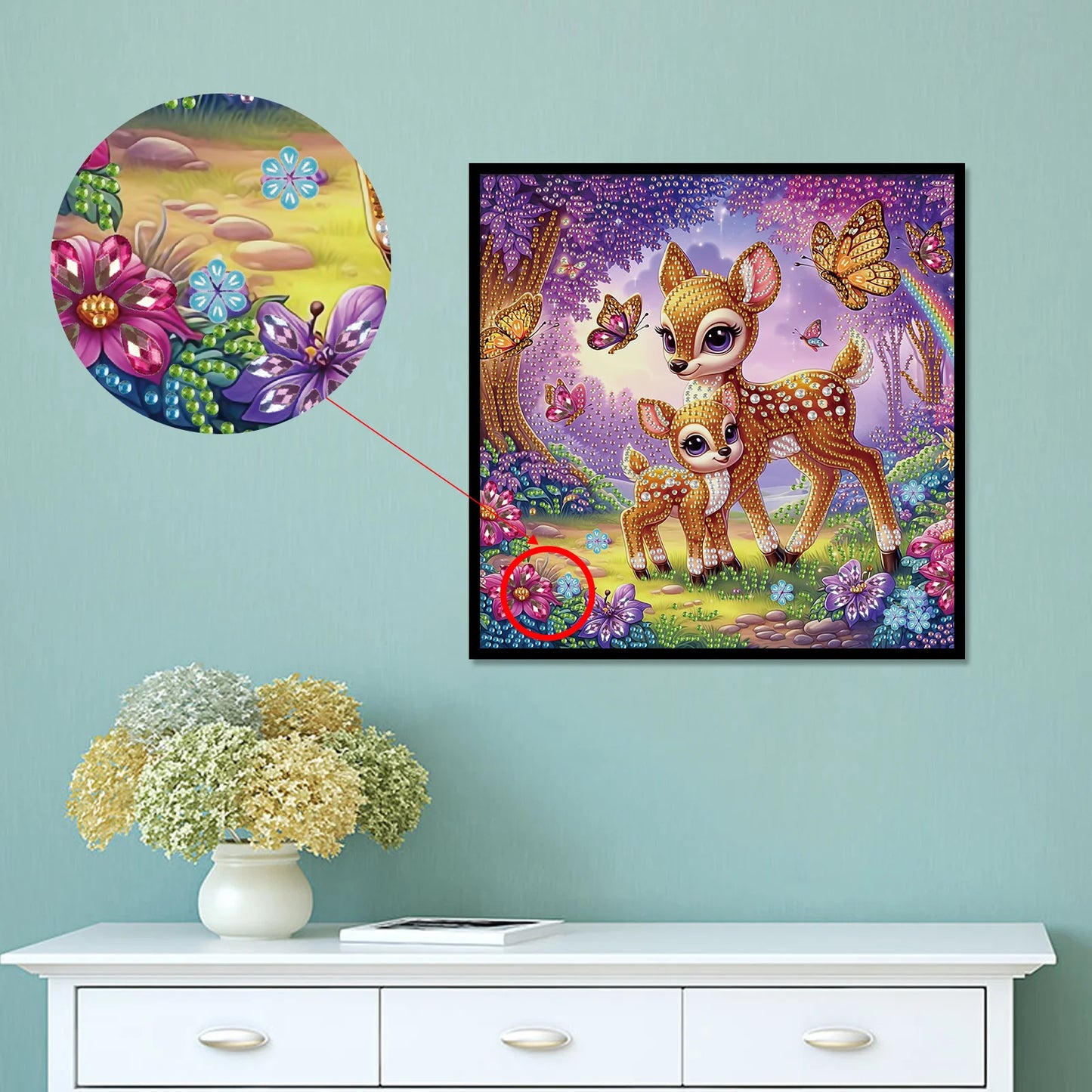 DIY Deer and flowers 5D Special Shape Diamond Art Kits for Beginners,Diamond Art Painting Kits for Home Wall Decoration Gift