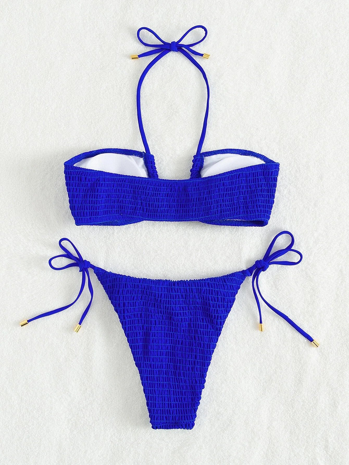 Sexy Triangle Bikini 2026 Women Red Black Ribbed Push Up Micro Swimsuit Cut Out Metal Designer Bathing Suit Knot Thong Swimwear