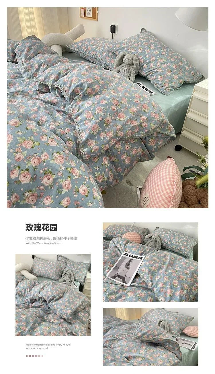 Bedding Set  Girls Cherry  Soft Washed Cotton Bed Sheet Queen King Size Duvet Set  Comforter Set Pillowcase Bed Linens