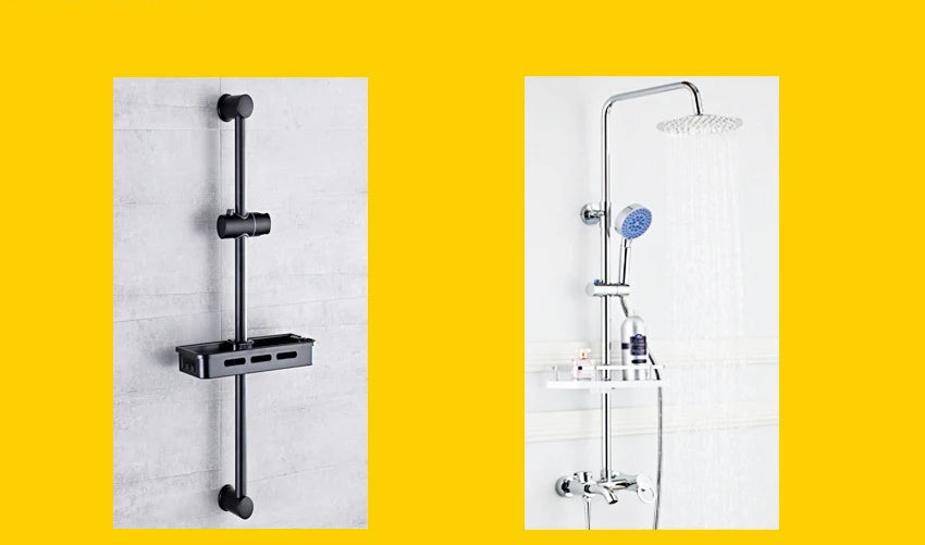 Bathroom Shower Storage Rack Organizer Pole Shelves Shampoo Tray Stand Single Tier No Drilling Lifting Rod Shower Head Holder