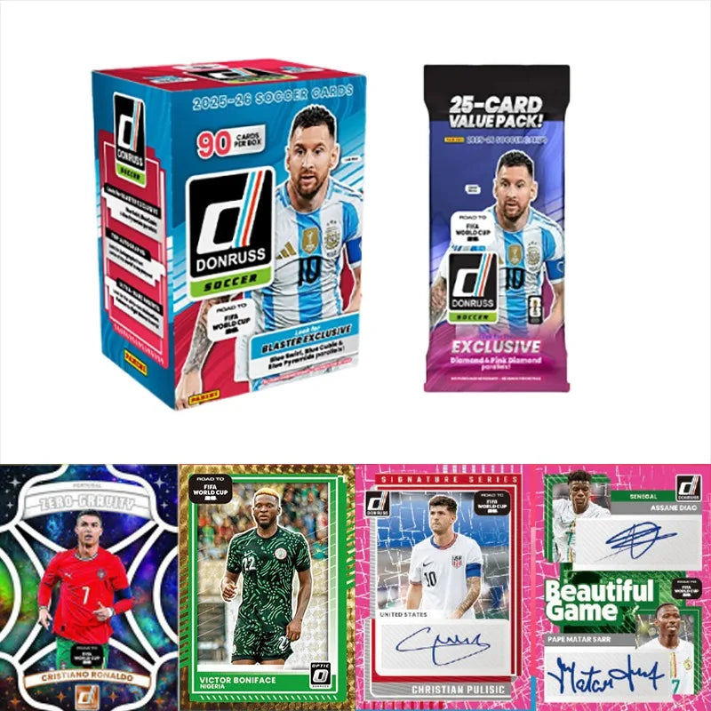 Genuine 2026 Panini Donruss Road To FIFA World Cup Messi & CR7 FIFA World Cup Football Star Cards Anime Peripheral Gift Toys