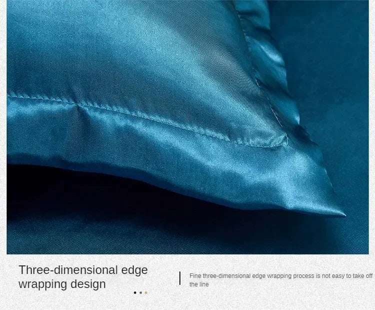 Solid Color Silk-like Bedding European and American Bed Sheet Quilt Cover Pillowcase