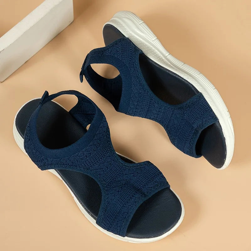 Women's Shoes 2025 Summer Comfortable Casual Sports Sandals Women's Beach Wedge Sandals Women's Mesh Knitted Roman Sandals