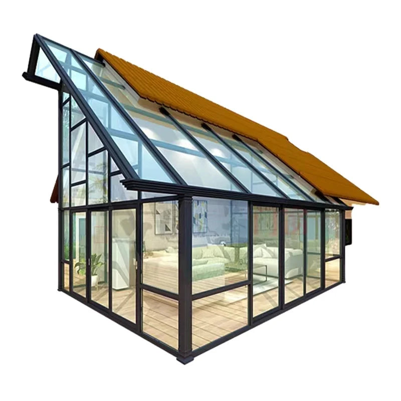 Enclosed Insulated Sunroom Garden Terrace Glass, Aluminum Solarium Conservatory Outdoor Living Room Sun House for Villa