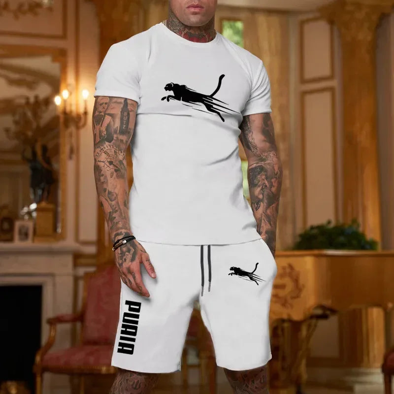 2025 Fashion and Casual Summer Outdoor Sports Set Men's Breathable T-shirt and Shorts Casual Fashion Two-piece Set