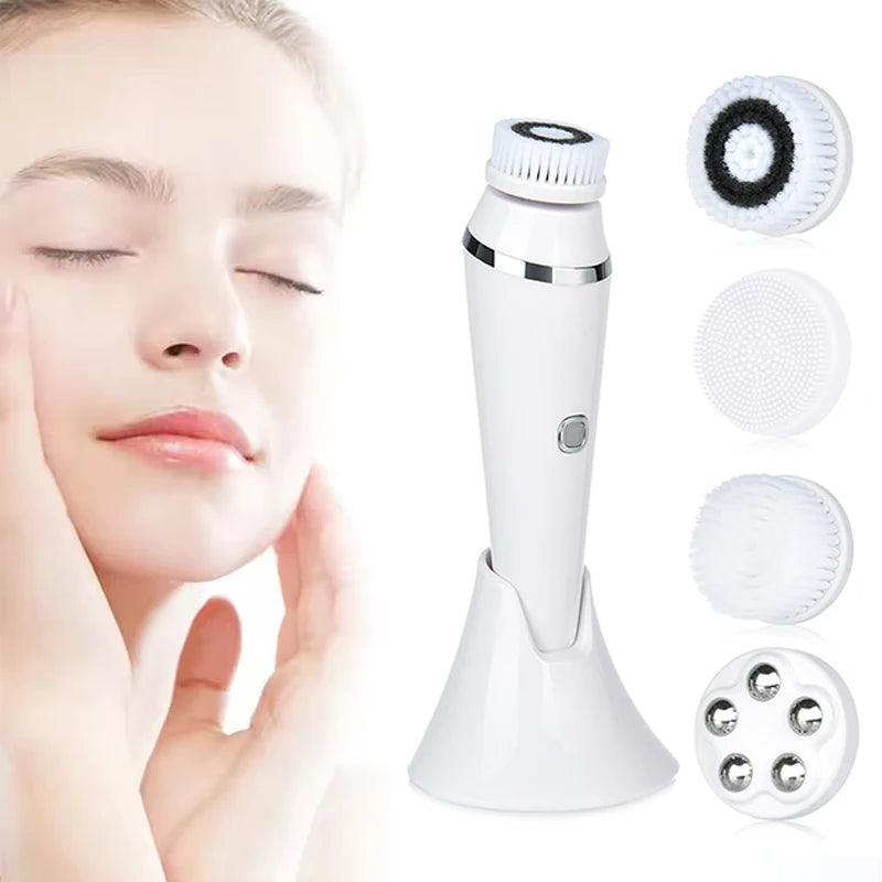 Facial Cleansing Brush 4 in 1 Electric Rechargeable Waterproof Rotating Face Cleaner Deep Pore Cleansing Skin Care Tool