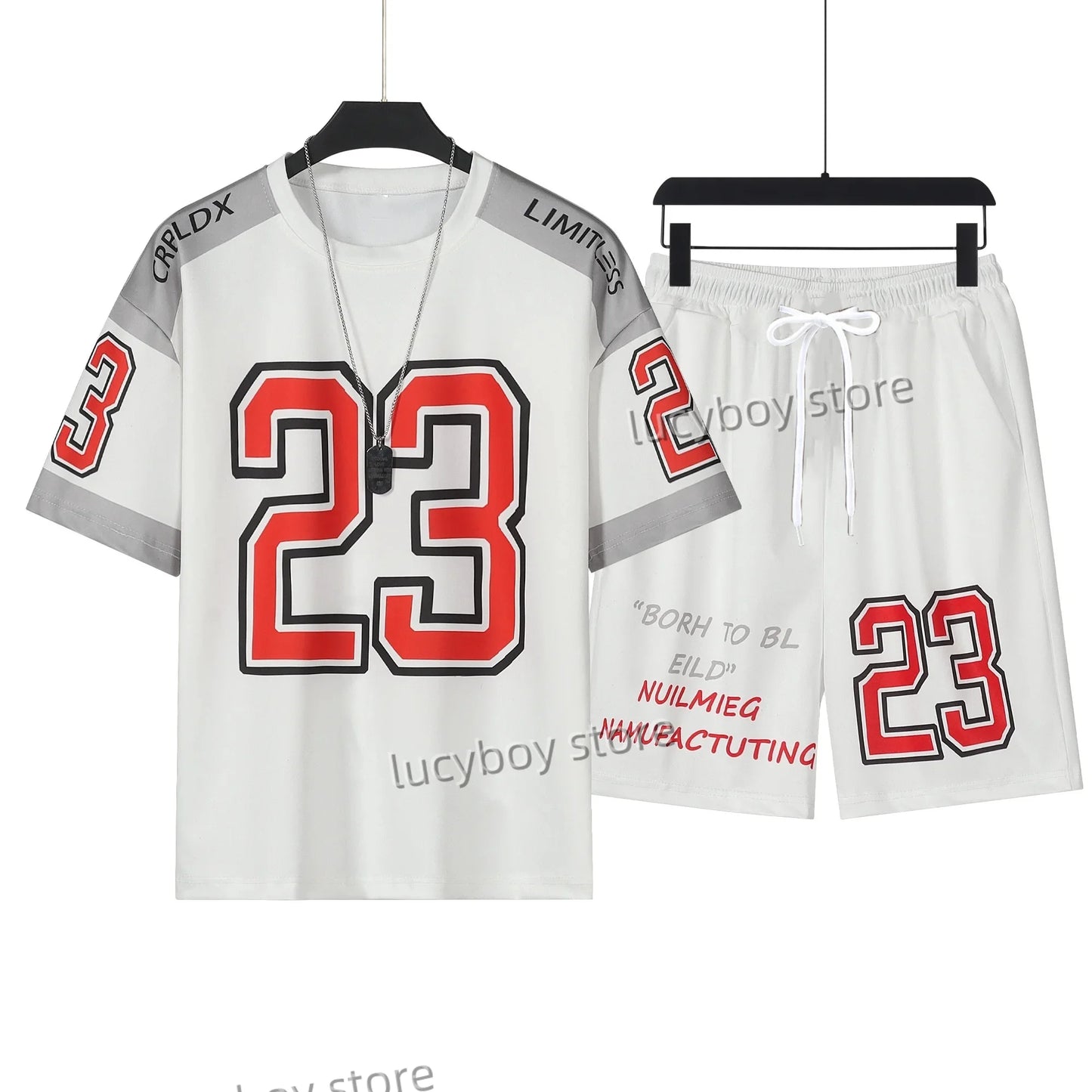 Men Number 23 Printed Set 2 Piece Set Men T-Shirt Shorts Pants Suit Tracksuit  Vintage Outfit Sportswear Male Clothing