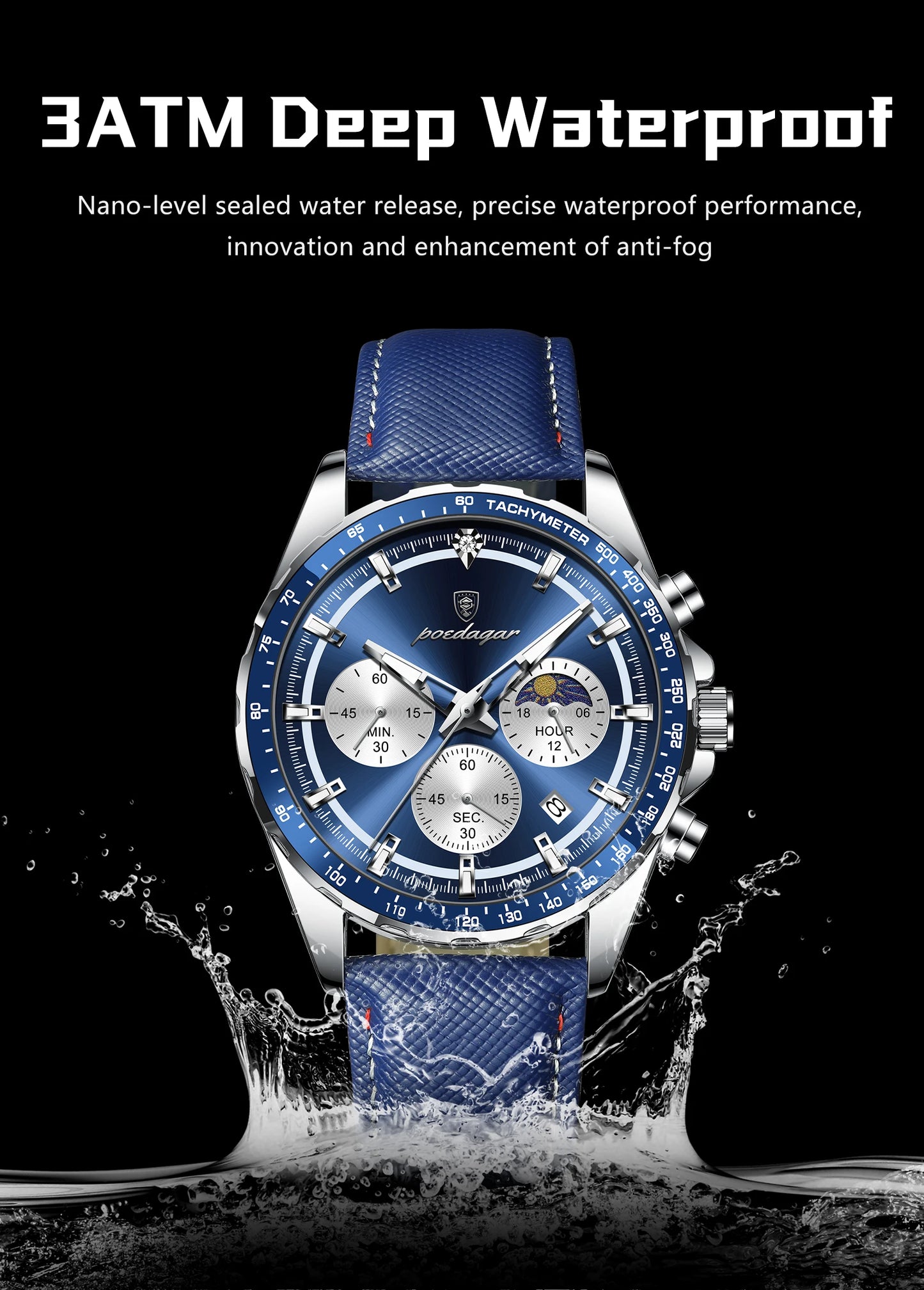 POEDAGAR Original Fashion Men Clock Luminous Waterproof Chronograph Date Man Wristwatch Leather Quartz Sport Men's Watches Reloj