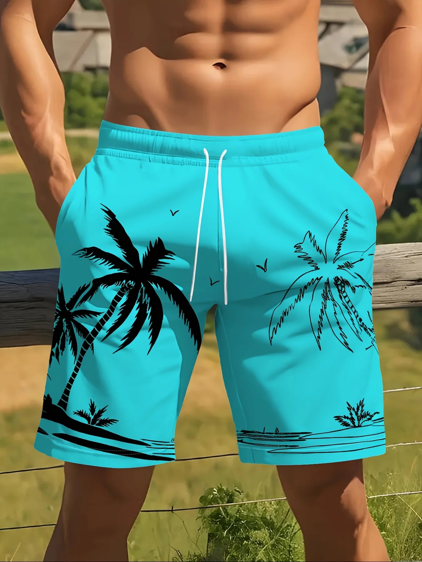 Men's Ocean Coconut Tree Print Beach Shorts Summer New Vacation Surfboard Shorts Casual Classic Men's Quick-Dry Shorts