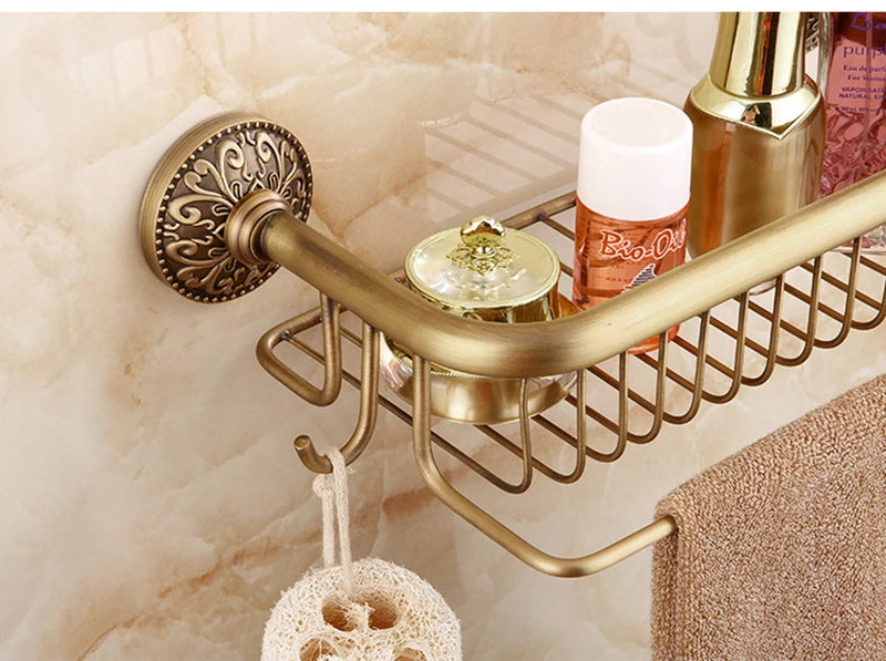 Antique Bronze Brass Wall Mounted Bathroom Soap Basket Bathroom Shower Shelf Shampoo Holder Shelves Storage Shelf Rack