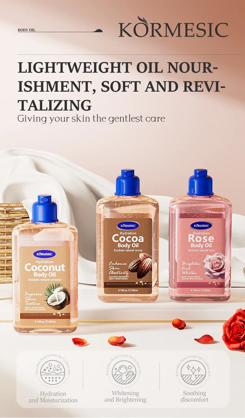 New Body Care Oil  Brightens Skin  Suitable for all skin types，Coconut Body Oil，Cocoa Body Oil，Rose Body Oil，VITALIZING BODY OI