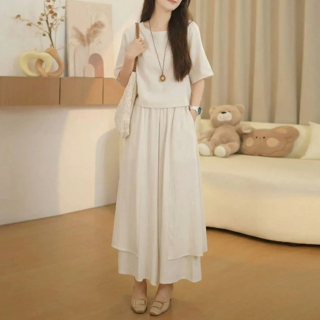 Fashionable Summer Outfit Women's Slimming Short Sleeve T-Shirt Skirt Pants Drapey Casual Meat Concealing Two-Piece Set