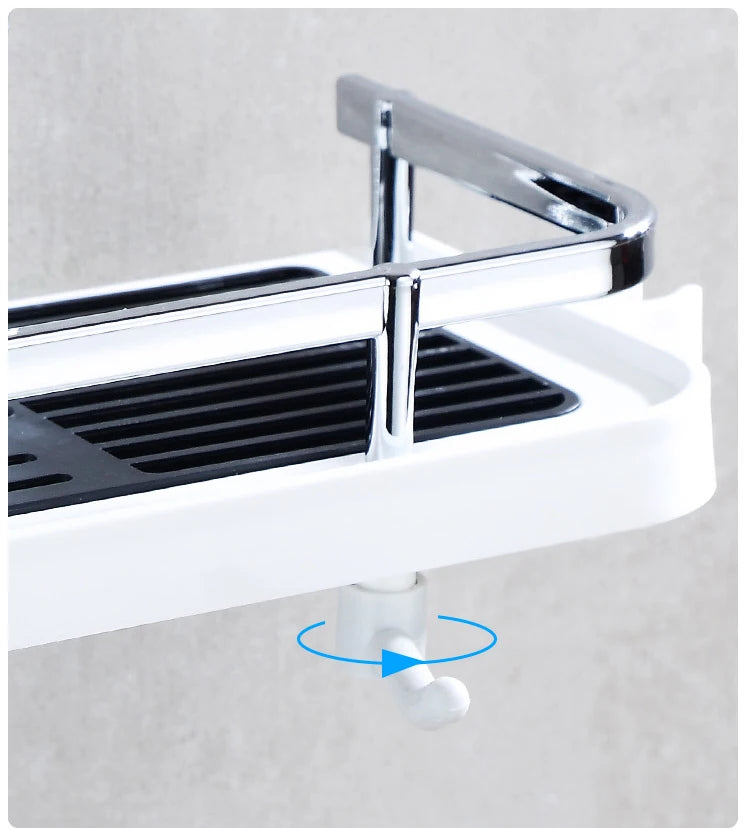 Bathroom Shower Storage Rack Organizer Pole Shelves Shampoo Tray Stand Single Tier No Drilling Lifting Rod Shower Head Holder