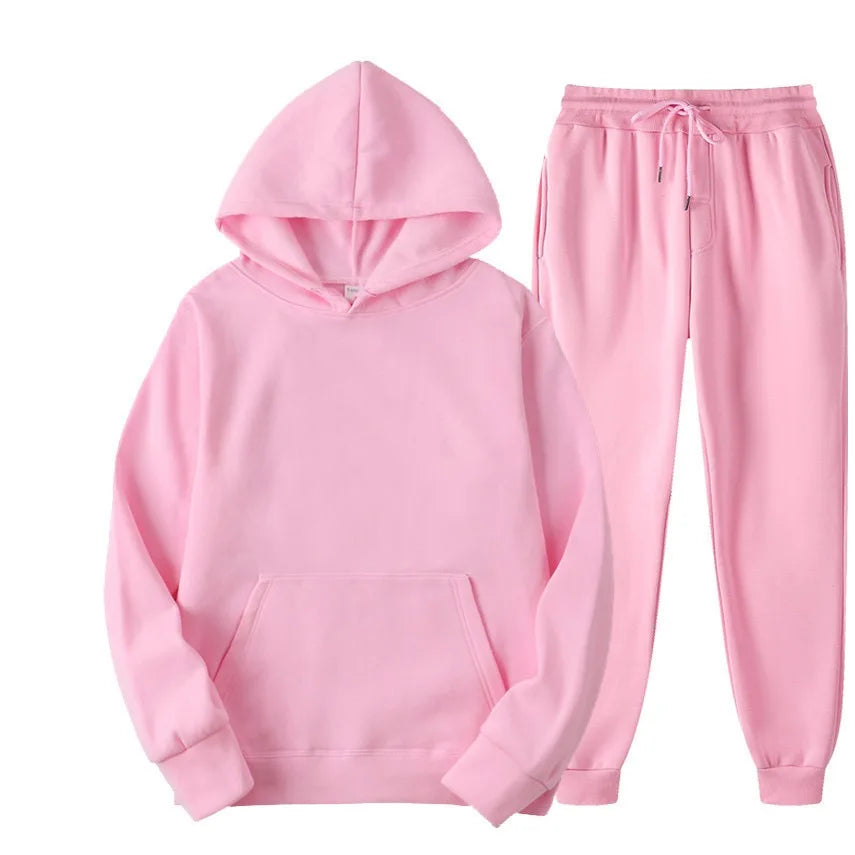 Men's Autumn and Winter New Solid Color Hoodie+pants Two-piece Set Fashionable Casual Sports Set Size S-3XL Men's Tracksuit