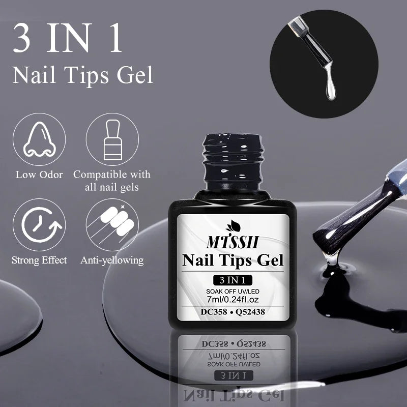 3 IN 1 Soft Nail Tips Gel Transparent Nail Tips Gel For False Nails Extension Strong Adhesive Tip Glue UV LED Soak Off Manicure
