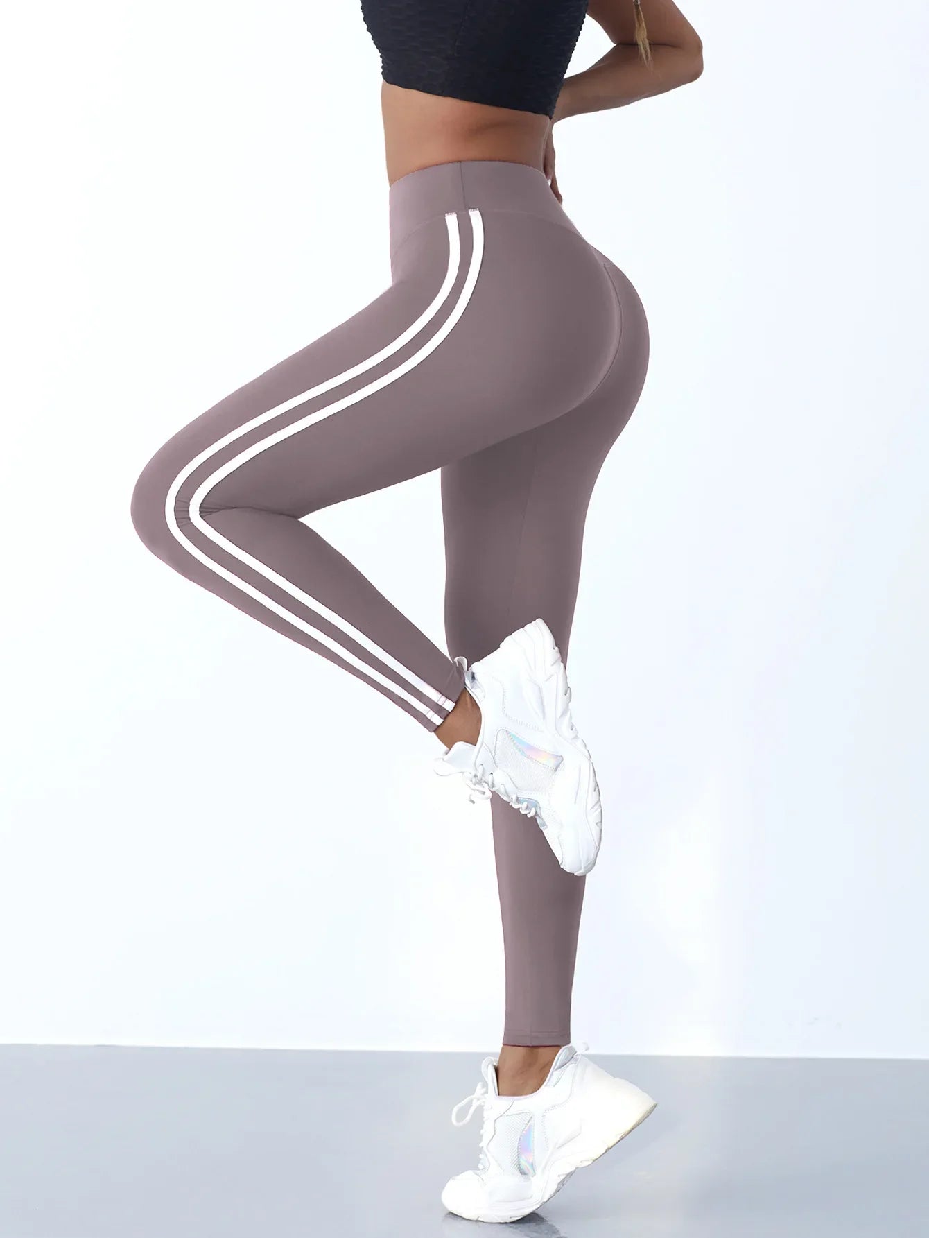 Women Striped Slim Sports Pants Yoga Leggings High Waist Hip Liftting Casul Tights Workout Running Stretchy  Gym Leggings