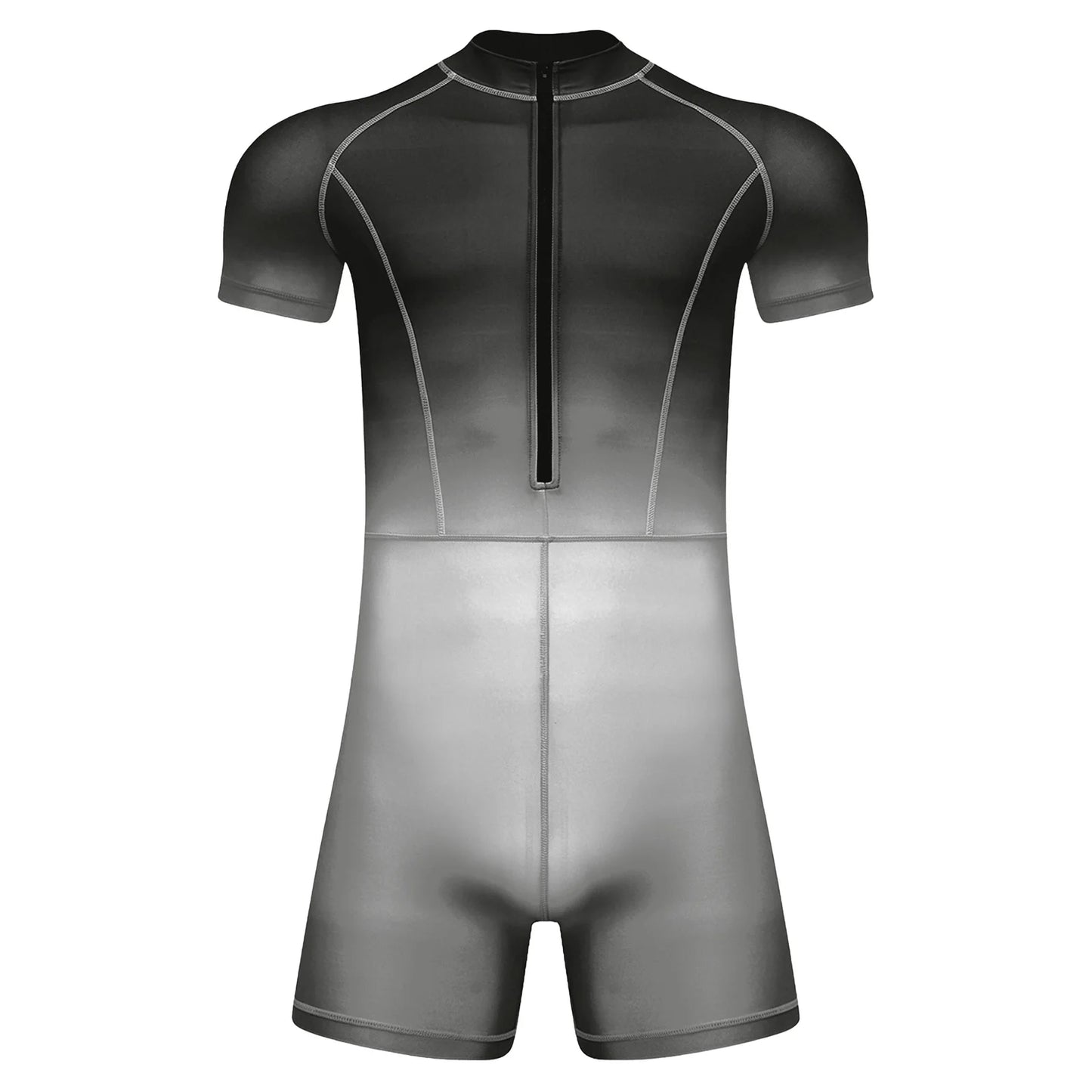 Men Gradient Bodysuit Rash Guard Swimwear Wetsuit Short Sleeve Zipper Bathing Suit Surfing Beach Pool Water Sports Wimsuit