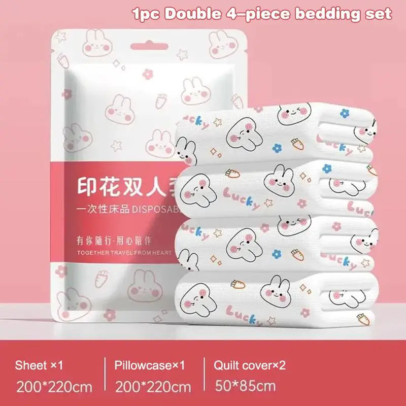 Hotel & Travel Disposable Bedding Set – Extra Thick 3/4-Piece Includes Sheets, Duvet Cover & Pillowcases, Sanitary & Convenient