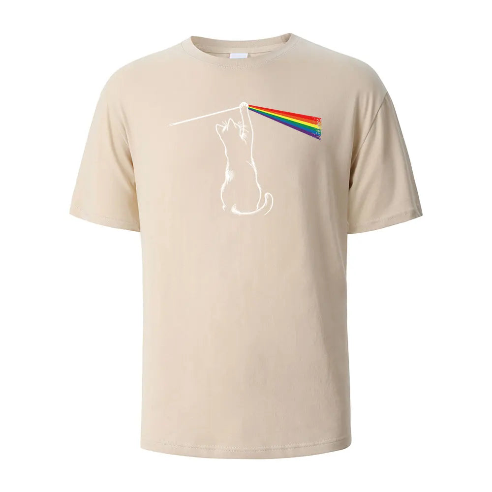 Cat Light Simplicity Printed Men's T-Shirts 100%Cotton Breathable Comfortable Tops For Men Summer O-neck Oversize Men Clothing