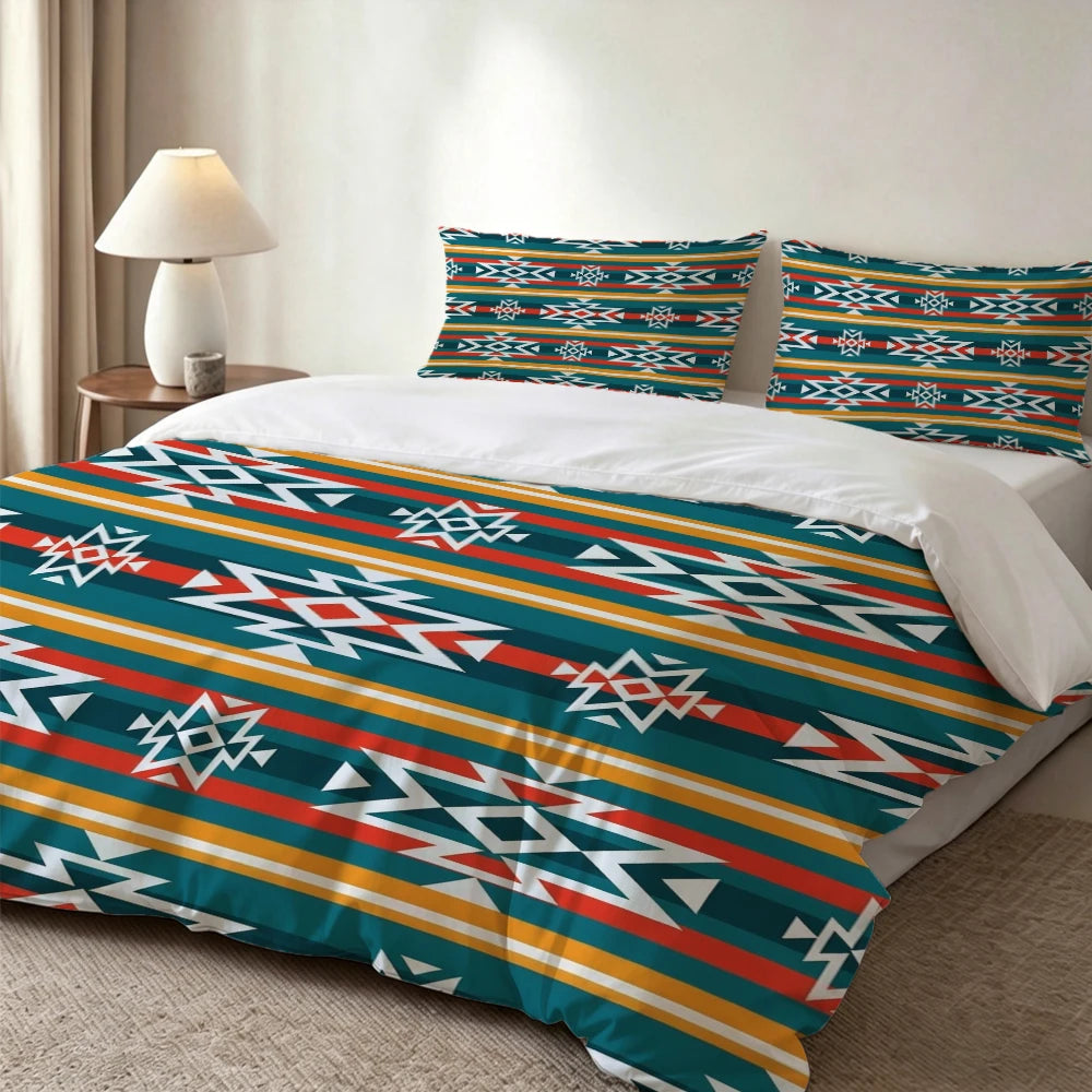 High-Definition Digital Printed Bedding Set, Ethnic Style Geometric Pattern Duvet Cover Set, Large Floral Print Duvet Cover Set, Includes 1 Duvet Cover + 2 Pillowcases, Suitable for Bedroom, Guest Room, Home Decoration, Polye