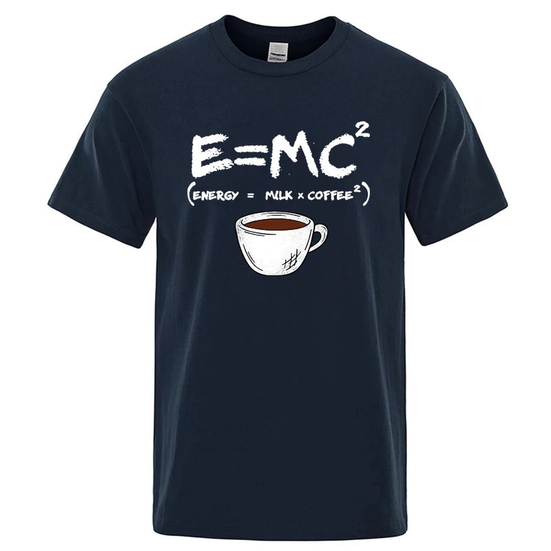 Summer Men's T-shirt 100% Cotton Casual Funny Energy=Milk+Coffee Print Men Cool Loose O-neck Tops For Men Short Sleeve Male Tees
