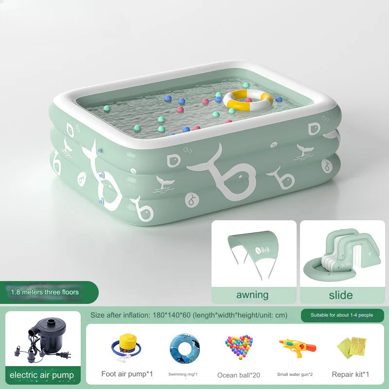 Inflatable Pool with Canopy and Slide,Large Inflatable Swimming Pool for Persons,Family Pool for Backyard, Outdoor