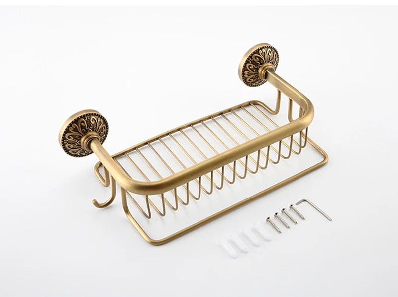 Antique Bronze Brass Wall Mounted Bathroom Soap Basket Bathroom Shower Shelf Shampoo Holder Shelves Storage Shelf Rack